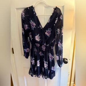 Francesca's Collections Navy Floral Long Sleeve Dress